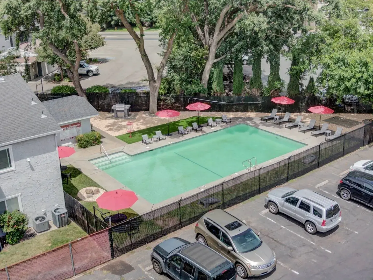 pool next to parking lot